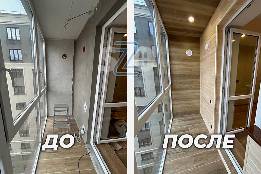 Отделка лоджии стеновым паркетом и ламинатом