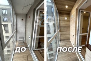 Отделка лоджии стеновым паркетом и ламинатом